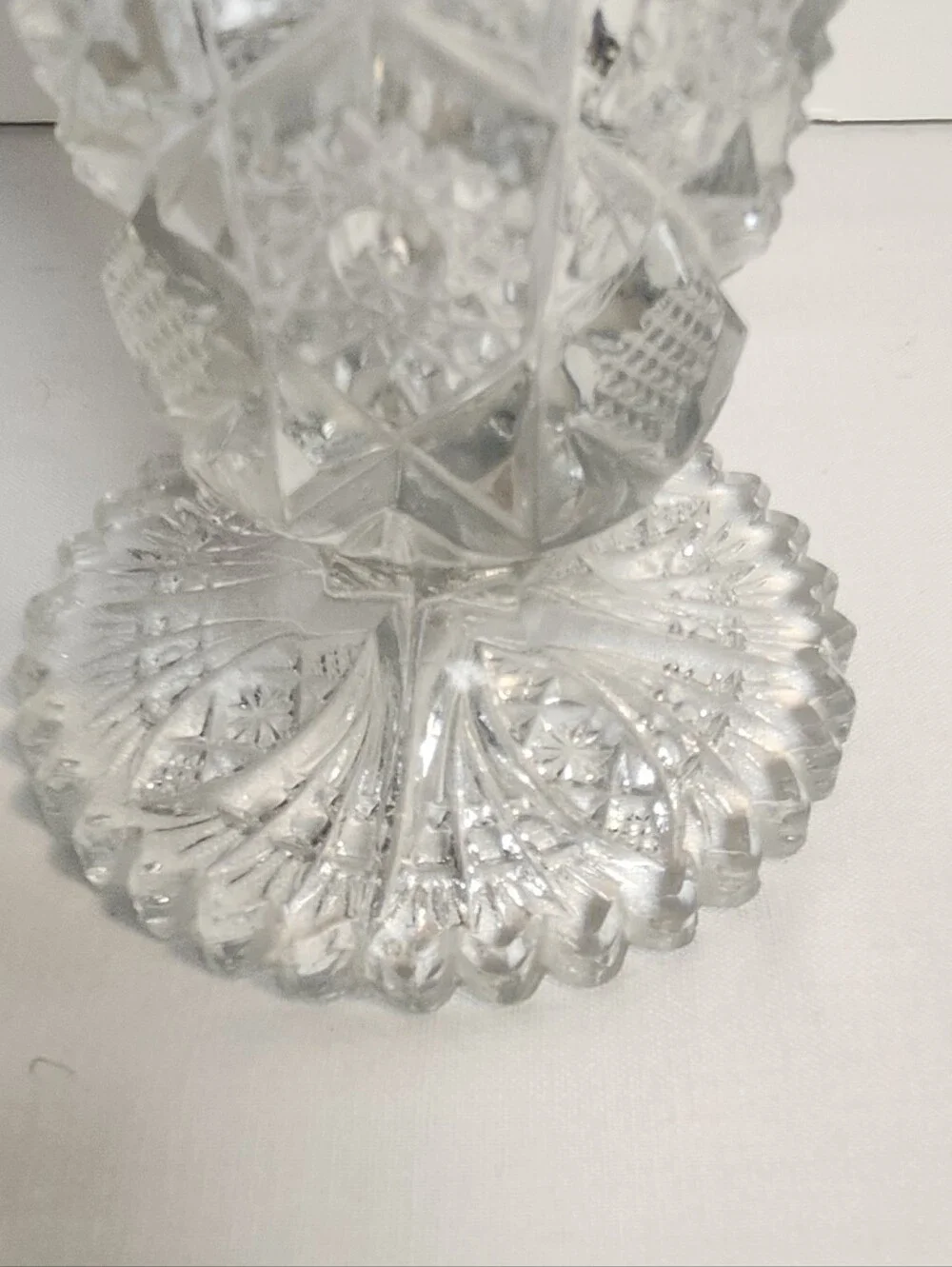 Brunswick Brilliant Cut Glass Vase Hobstar Sawtooth Rim  6 1/2” Tall